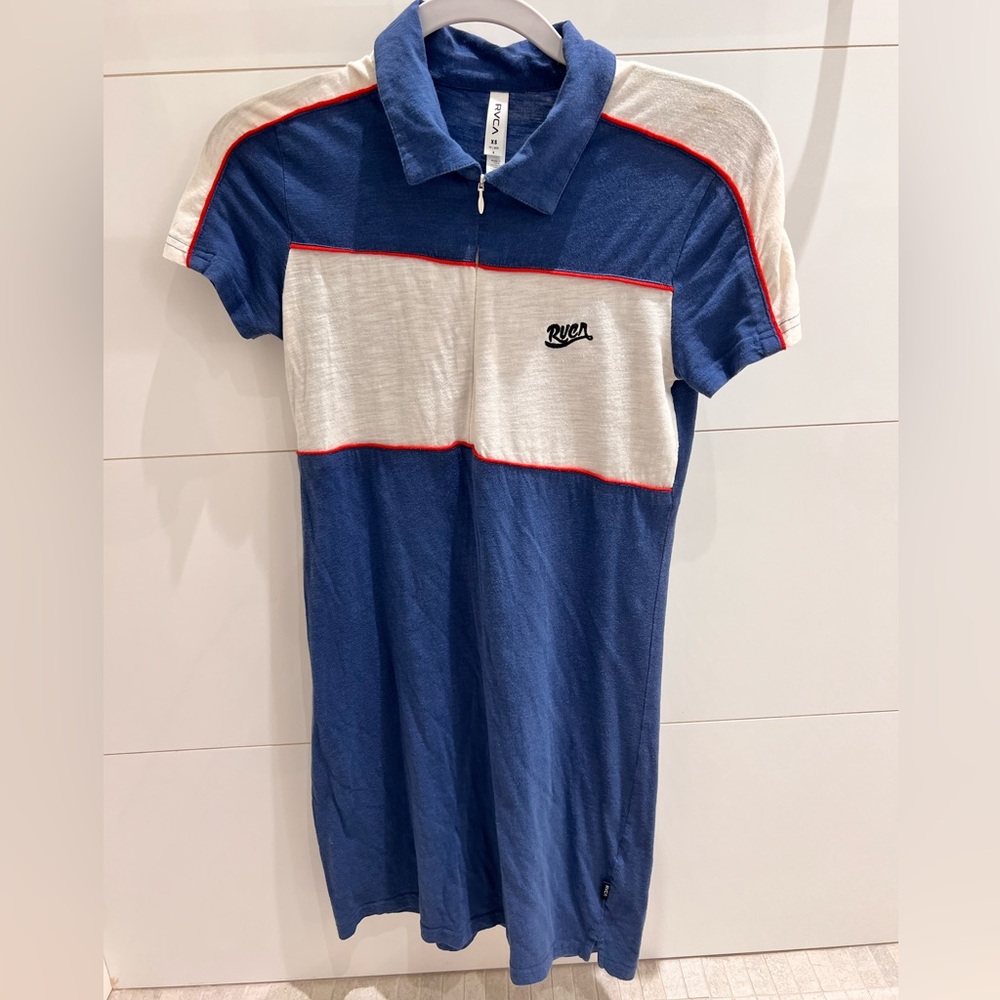 RVCA Shaw Striped Zip Up Collared Mini Dress